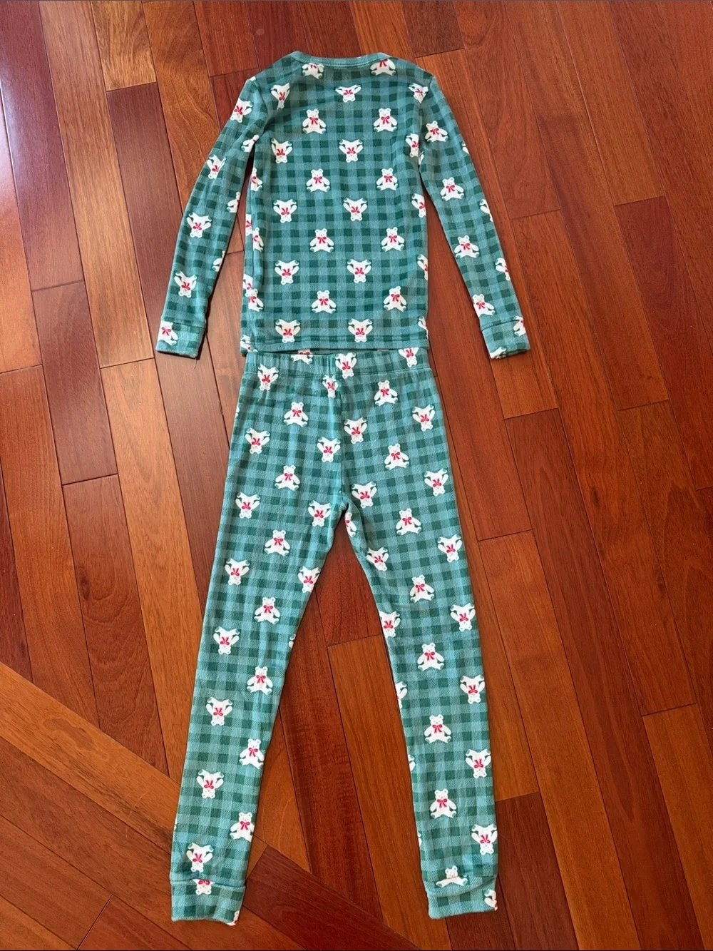 Kids Green Plaid Fleece Bear Pajama Set